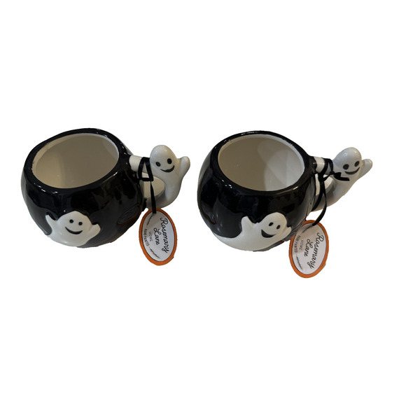 Rosemary Lane Halloween Coffee Cup Ghost Mugs Set 2 Ceramic Hand Painted Handle - Picture 2 of 3